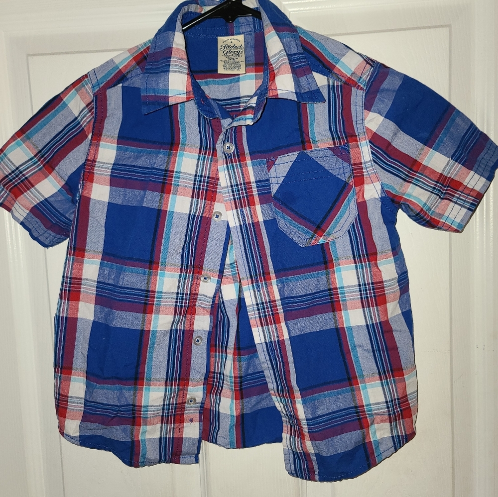 Faded glory red white and blue button up